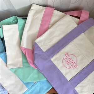 NWT Set of 4 Trader Joe's Pastel Canvas Tote Bags